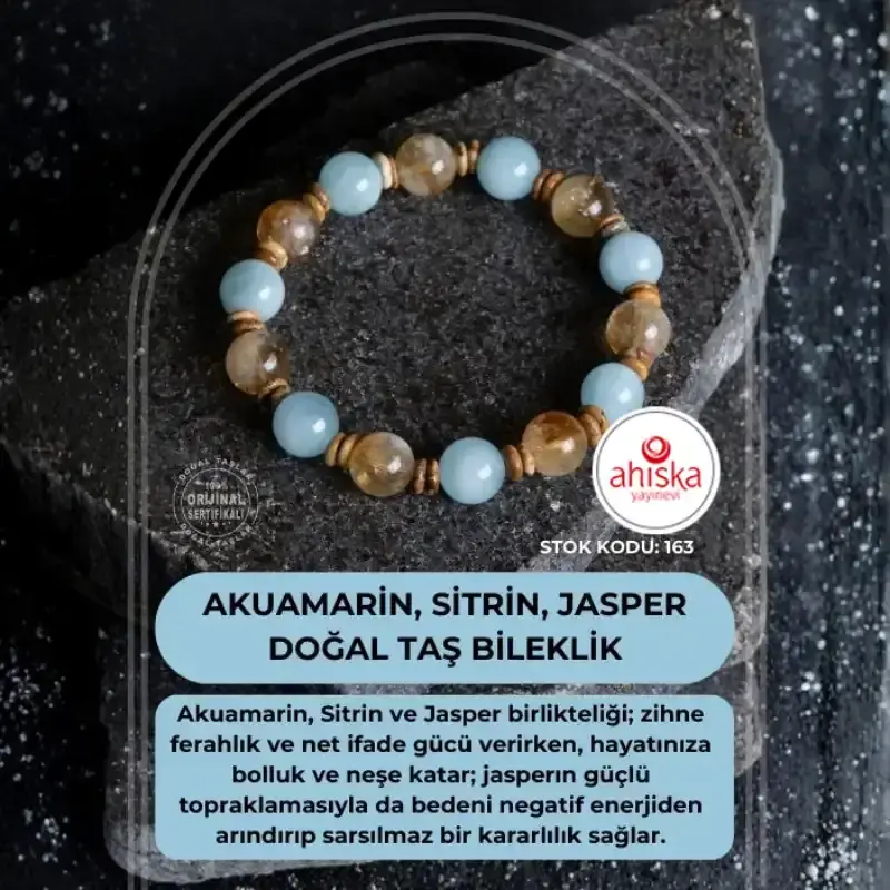 Sertifikalı Akuamarin, Sitrin ve Jasper Doğal Taş Bileklik (SK163) - 2