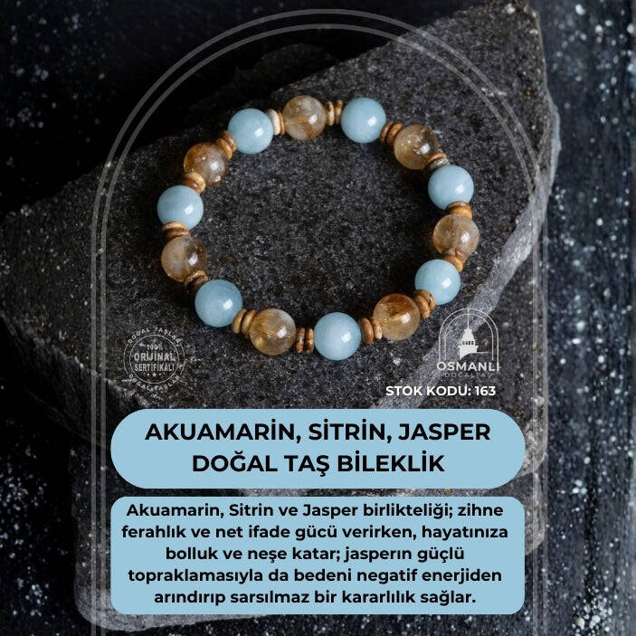 Sertifikalı Akuamarin, Sitrin ve Jasper Doğal Taş Bileklik (SK:163) - 2