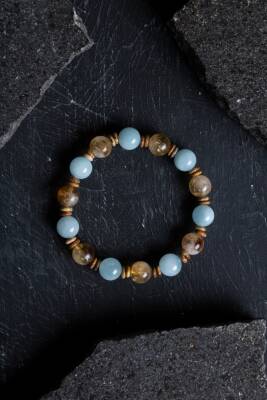 Sertifikalı Akuamarin, Sitrin ve Jasper Doğal Taş Bileklik (SK:163) - 3