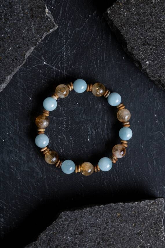 Sertifikalı Akuamarin, Sitrin ve Jasper Doğal Taş Bileklik (SK:163) - 3