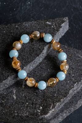 Sertifikalı Akuamarin, Sitrin ve Jasper Doğal Taş Bileklik (SK:163) - 5