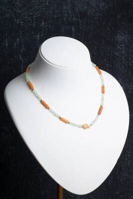 Sertifikalı Akuamarin, Turuncu Aventurin Gümüş Kapama Doğal Taş Kolye - Osmanlı Doğaltaş