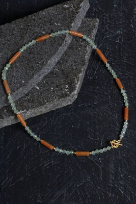 Sertifikalı Akuamarin, Turuncu Aventurin Gümüş Kapama Doğal Taş Kolye - 2