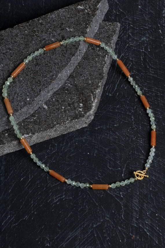 Sertifikalı Akuamarin, Turuncu Aventurin Gümüş Kapama Doğal Taş Kolye - 2