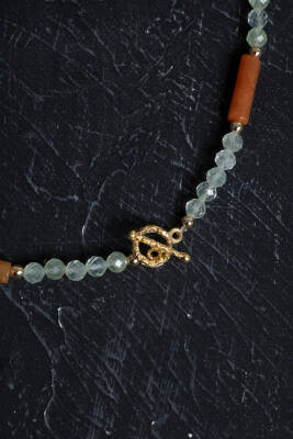 Sertifikalı Akuamarin, Turuncu Aventurin Gümüş Kapama Doğal Taş Kolye - 3