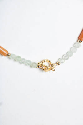 Sertifikalı Akuamarin, Turuncu Aventurin Gümüş Kapama Doğal Taş Kolye - 4