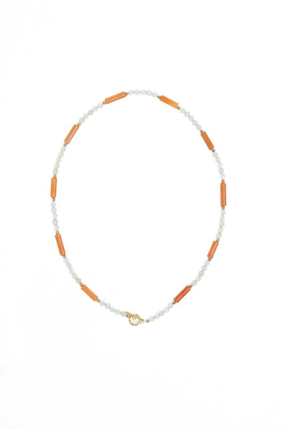 Sertifikalı Akuamarin, Turuncu Aventurin Gümüş Kapama Doğal Taş Kolye - 5