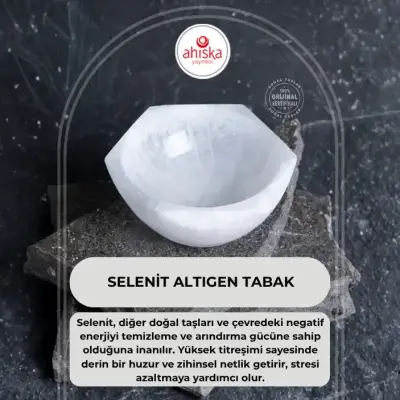 Sertifikalı Altıgen Selenit Tabak - Doğal Taş (1)