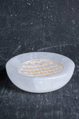 Sertifikalı Altın Renkli Motifli Selenit Tabak - Osmanlı Doğal Taş