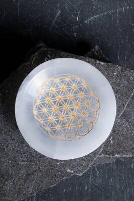 Sertifikalı Altın Renkli Motifli Selenit Tabak - 3