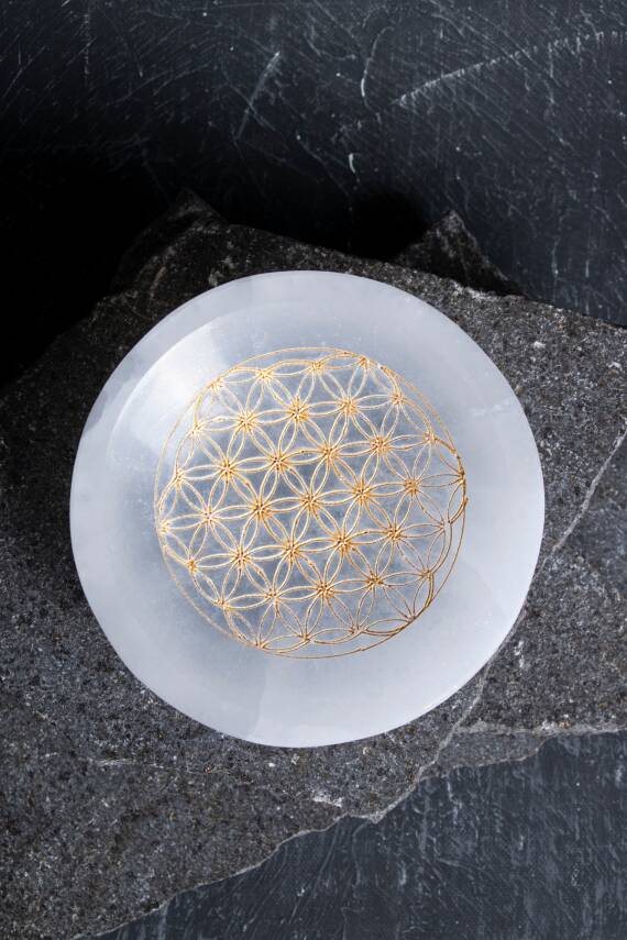 Sertifikalı Altın Renkli Motifli Selenit Tabak - 3