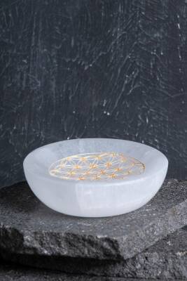Sertifikalı Altın Renkli Motifli Selenit Tabak - 4