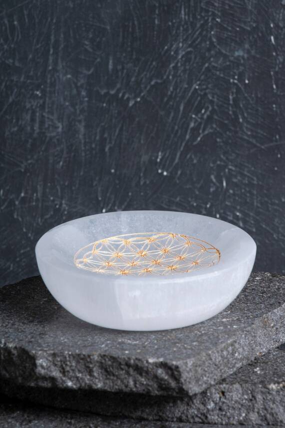 Sertifikalı Altın Renkli Motifli Selenit Tabak - 4