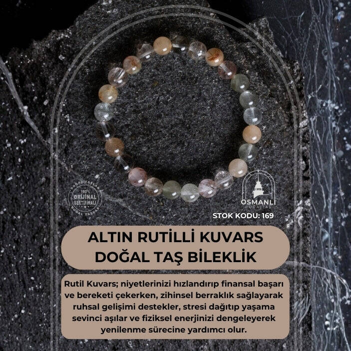 Sertifikalı Altın Rutilli Kuvars Doğal Taş Bileklik (SK:169) - 2