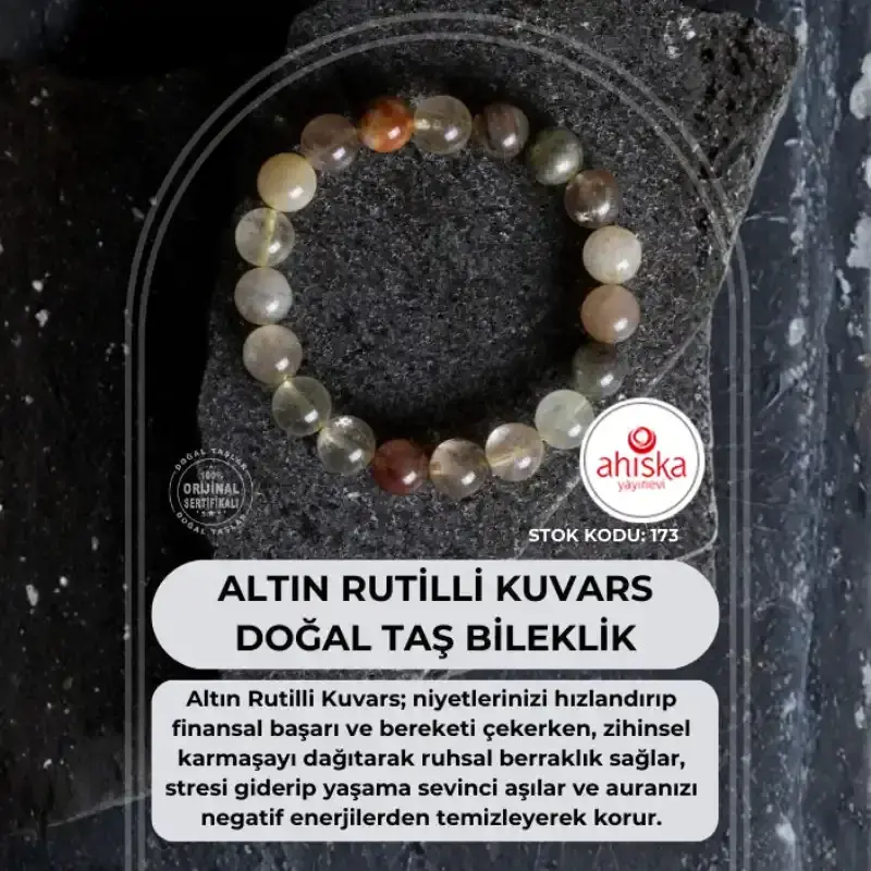 Sertifikalı Altın Rutilli Kuvars Doğal Taş Bileklik (SK173) - 2