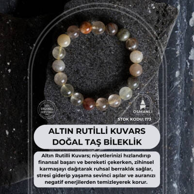 Sertifikalı Altın Rutilli Kuvars Doğal Taş Bileklik (SK:173) - 2