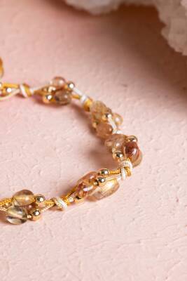 Sertifikalı Altın Rutilli Kuvars, Hematit Doğal Taş Makrome Bileklik (SK:080) - 3