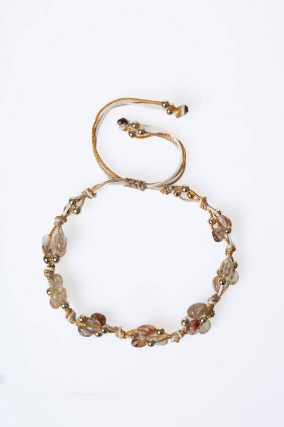 Sertifikalı Altın Rutilli Kuvars, Hematit Doğal Taş Makrome Bileklik (SK:080) - 6