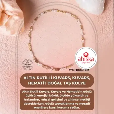 Sertifikalı Altın Rutilli Kuvars, Kuvars, Hematit Doğal Taş Kolye (SK023) - Doğal Taş (1)