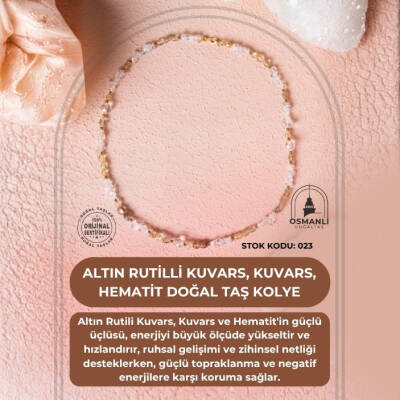 Sertifikalı Altın Rutilli Kuvars, Kuvars, Hematit Doğal Taş Kolye (SK:023) - 2