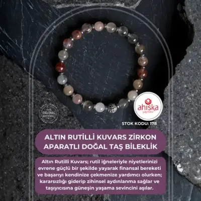 Sertifikalı Altın Rutilli Kuvars Zirkon Aparatlı Doğal Taş Bileklik-6 mm (SK178) - Doğal Taş (1)