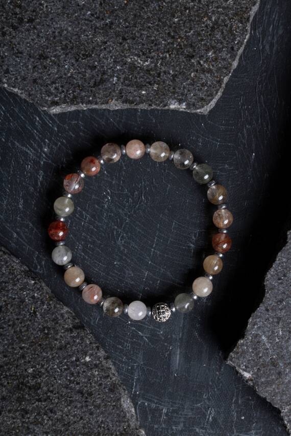 Sertifikalı Altın Rutilli Kuvars Zirkon Aparatlı Doğal Taş Bileklik-6 mm (SK:178) - 1