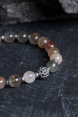 Sertifikalı Altın Rutilli Kuvars Zirkon Aparatlı Doğal Taş Bileklik-6 mm (SK:178) - 3