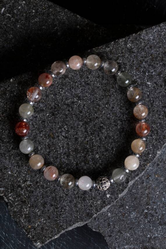 Sertifikalı Altın Rutilli Kuvars Zirkon Aparatlı Doğal Taş Bileklik-6 mm (SK:178) - 4