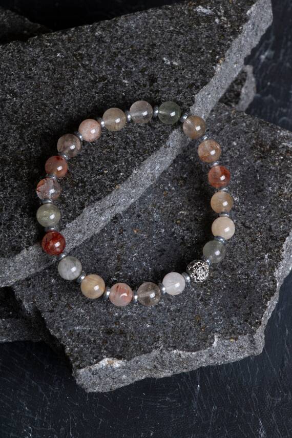 Sertifikalı Altın Rutilli Kuvars Zirkon Aparatlı Doğal Taş Bileklik-6 mm (SK:178) - 5