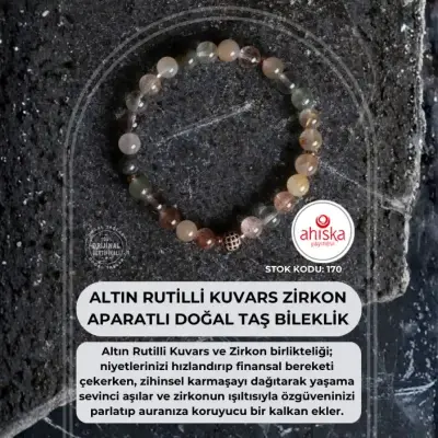 Sertifikalı Altın Rutilli Kuvars Zirkon Aparatlı Doğal Taş Bileklik - 8mm (SK170) - Doğal Taş (1)