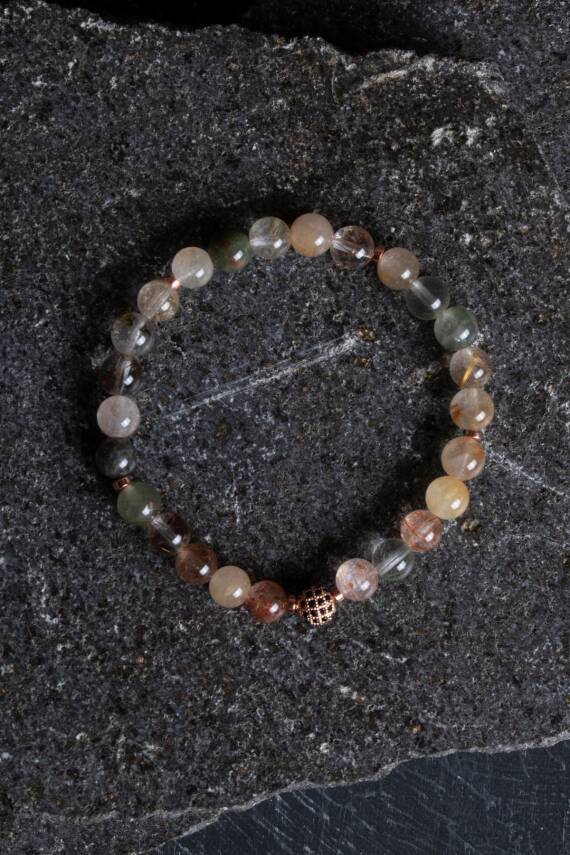 Sertifikalı Altın Rutilli Kuvars Zirkon Aparatlı Doğal Taş Bileklik - 8mm (SK:170) - 1