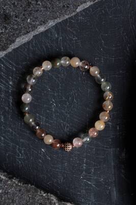 Sertifikalı Altın Rutilli Kuvars Zirkon Aparatlı Doğal Taş Bileklik - 8mm (SK:170) - 3