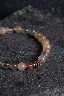 Sertifikalı Altın Rutilli Kuvars Zirkon Aparatlı Doğal Taş Bileklik - 8mm (SK:170) - 5