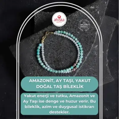 Sertifikalı Amazonit, Ay Taşı, Yakut Doğal Taş Bileklik - Doğal Taş (1)