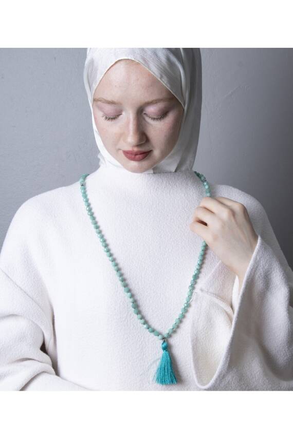 Sertifikalı Amazonit Elmas Kesim Fasetli Doğal Taş Tesbih Kolye 99luk - 8mm (SK:289) - 3