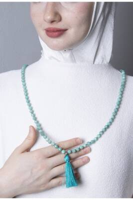 Sertifikalı Amazonit Elmas Kesim Fasetli Doğal Taş Tesbih Kolye 99luk - 8mm (SK:289) - 5