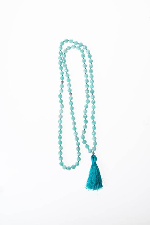 Sertifikalı Amazonit Elmas Kesim Fasetli Doğal Taş Tesbih Kolye 99luk - 8mm (SK:289) - 6