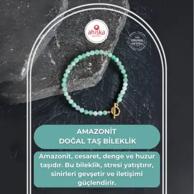 Sertifikalı Amazonit Fasetli Altın Kaplama Doğal Taş Bileklik - Doğal Taş (1)