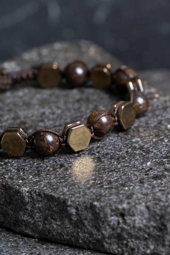 Sertifikalı Amazonit, Hematit Doğal Taş Makrome Bileklik-8mm (SK:365) - 2