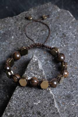 Sertifikalı Amazonit, Hematit Doğal Taş Makrome Bileklik-8mm (SK:365) - 4