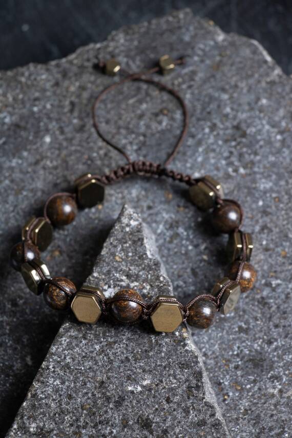 Sertifikalı Amazonit, Hematit Doğal Taş Makrome Bileklik-8mm (SK:365) - 4