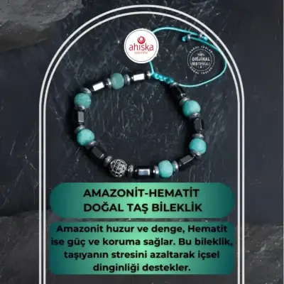 Sertifikalı Amazonit, Hematit Doğal Taş Makrome Bileklik - Doğal Taş (1)