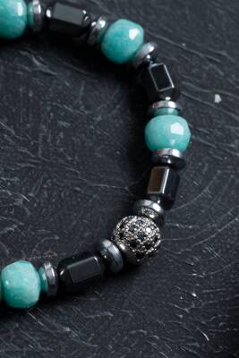 Sertifikalı Amazonit, Hematit Doğal Taş Makrome Bileklik - 2