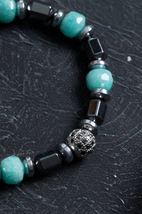 Sertifikalı Amazonit, Hematit Doğal Taş Makrome Bileklik - 2