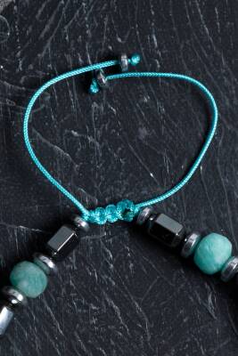 Sertifikalı Amazonit, Hematit Doğal Taş Makrome Bileklik - 3