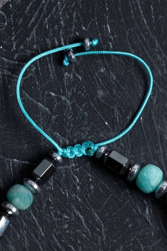 Sertifikalı Amazonit, Hematit Doğal Taş Makrome Bileklik - 3