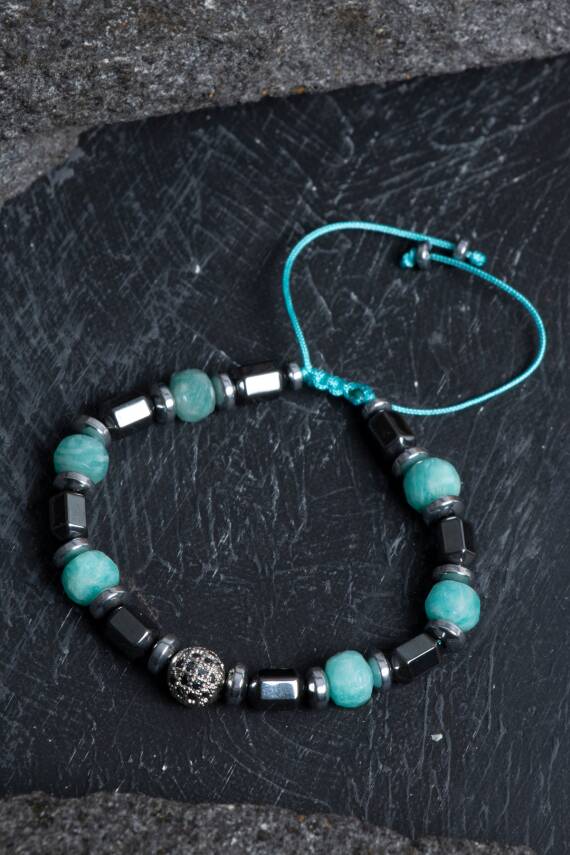 Sertifikalı Amazonit, Hematit Doğal Taş Makrome Bileklik - 4