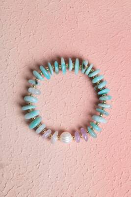 Sertifikalı Amazonit, İnci, Ametist, Hematit Doğal Taş Bileklik (SK:387) - Osmanlı Doğal Taş