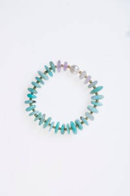 Sertifikalı Amazonit, İnci, Ametist, Hematit Doğal Taş Bileklik (SK:387) - 5