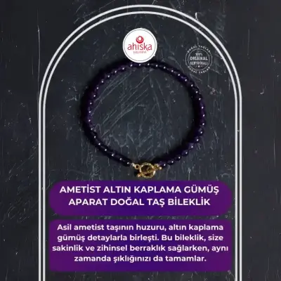 Sertifikalı Ametist Altın Kaplama Gümüş Aparat Doğal Taş Bileklik - Doğal Taş (1)